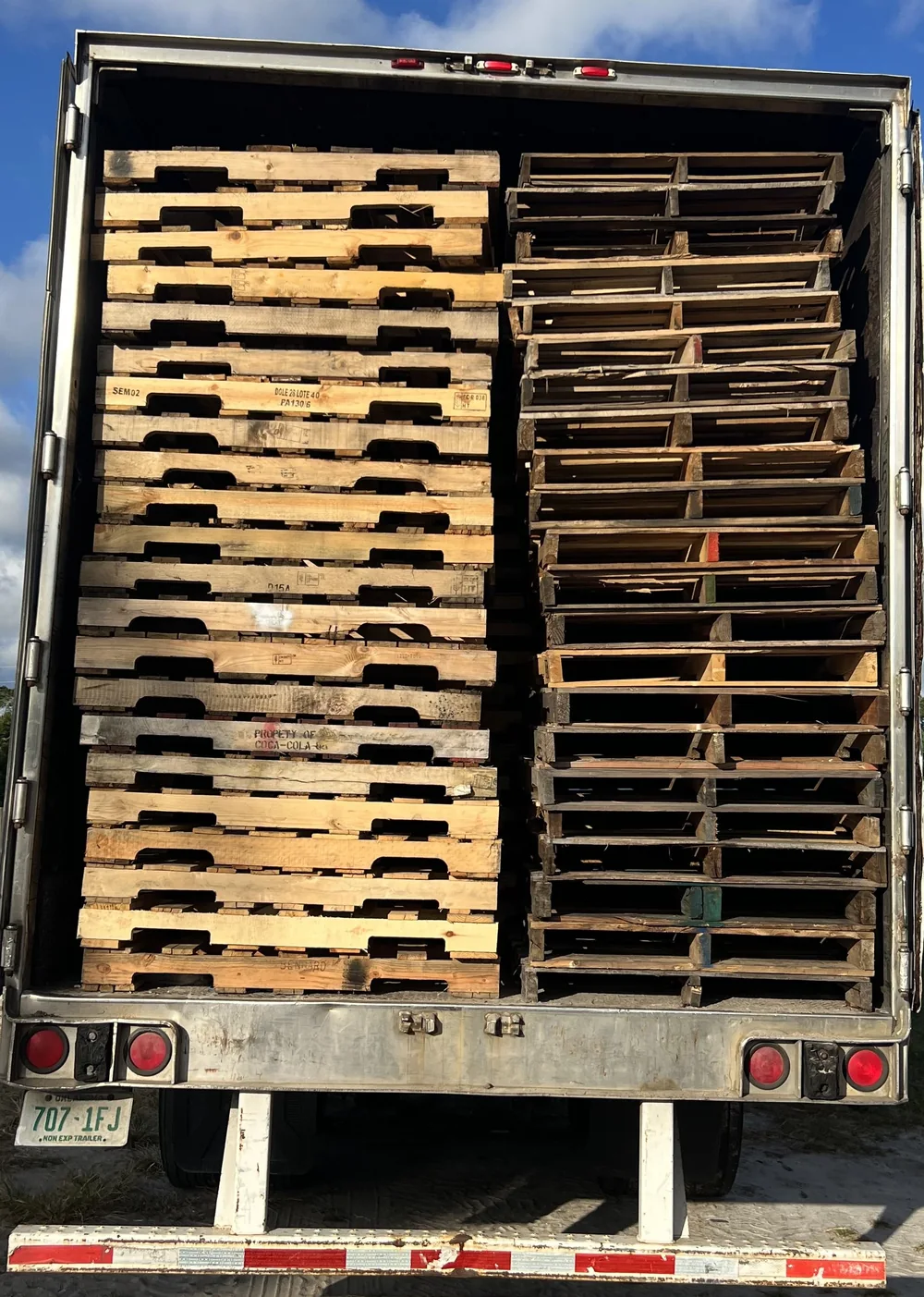 Dry van trailer loaded with pallets for Florida delivery