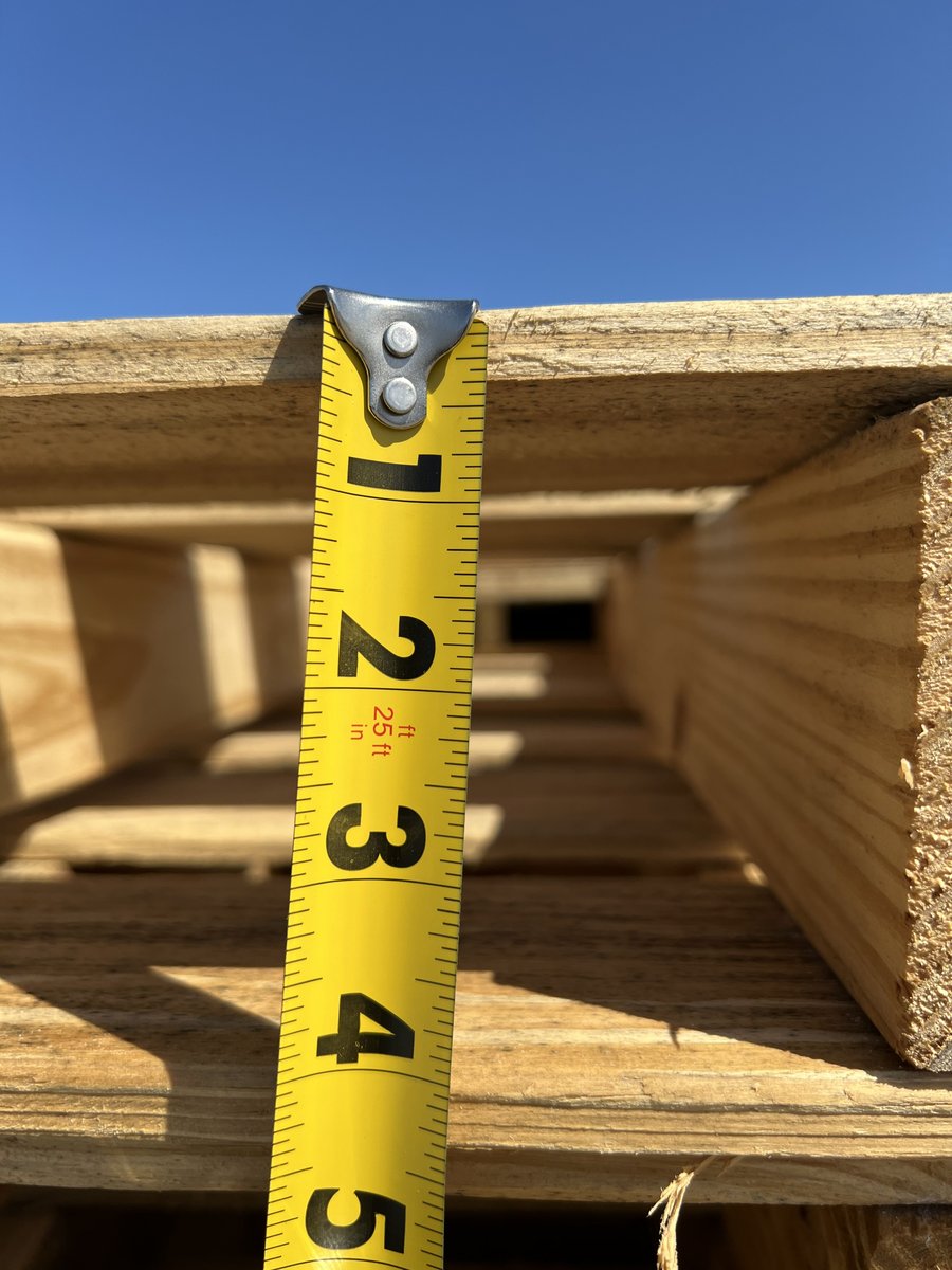 Tape measure showing GMA 48x40 pallet stringer dimensions