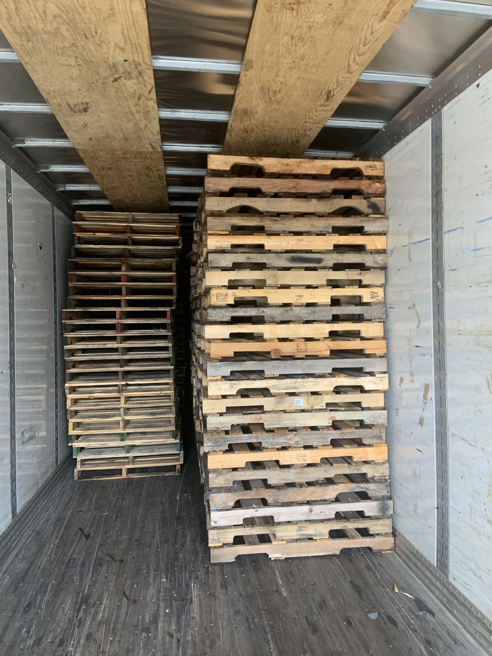 Overhead view inside trailer loaded with GMA pallets for pallet delivery